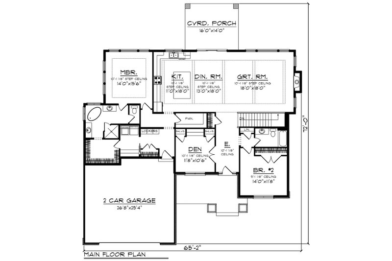 Architectural House Design - Floor Plan - Main Floor for Ranch House Plan #70-1464 - 2 bed, 2 bath