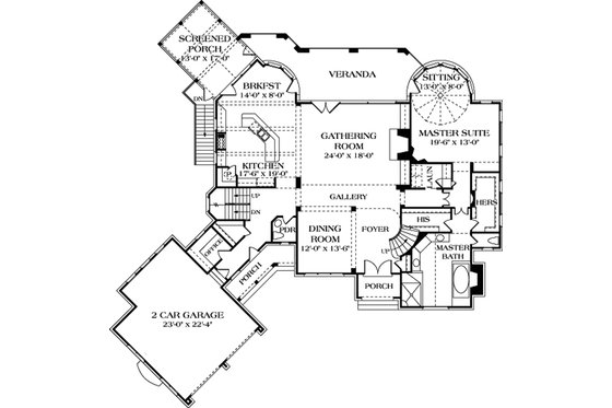 Floor Plan - Main Floor for European House Plan #453-51 - 4 bed, 5.5 bath