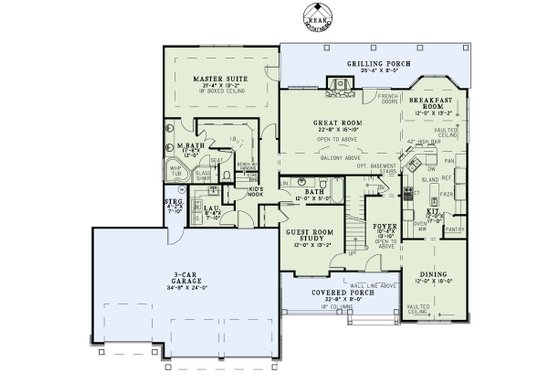 Floor Plan - Main Floor for Craftsman House Plan #17-2492 - 4 bed, 4 bath