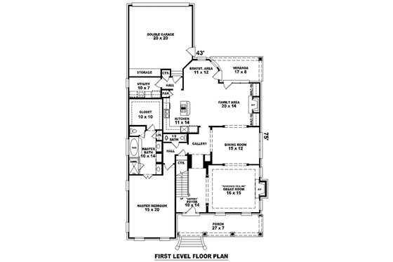 Floor Plan - Main Floor for Colonial House Plan #81-1524 - 4 bed, 2.5 bath