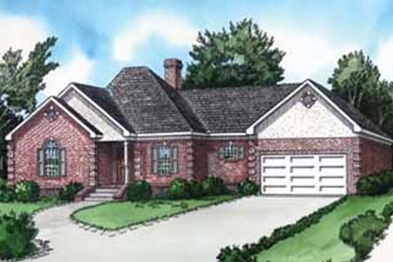 Exterior - Front Elevation for European House Plan #16-250 - 3 bed, 2 bath