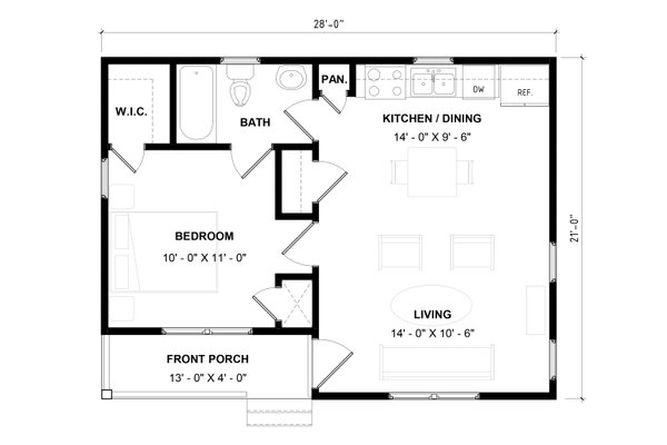 House Plan Design - Floor Plan - Main Floor for Bungalow House Plan #936-61 - 1 bed, 1 bath