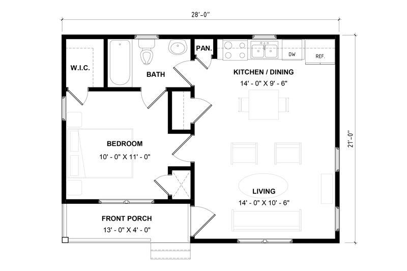 House Plan Design - Floor Plan - Main Floor for Bungalow House Plan #936-61 - 1 bed, 1 bath