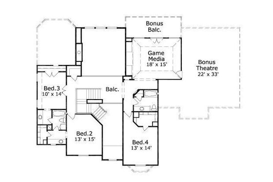 Floor Plan - Upper Floor for European House Plan #411-411 - 4 bed, 3.5 bath