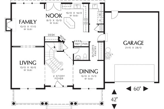 Traditional style house plan 48-105, main level floor plan