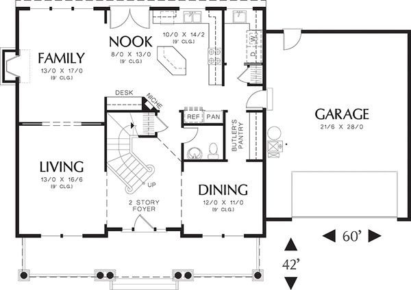 Home Plan - Traditional style house plan 48-105, main level floor plan