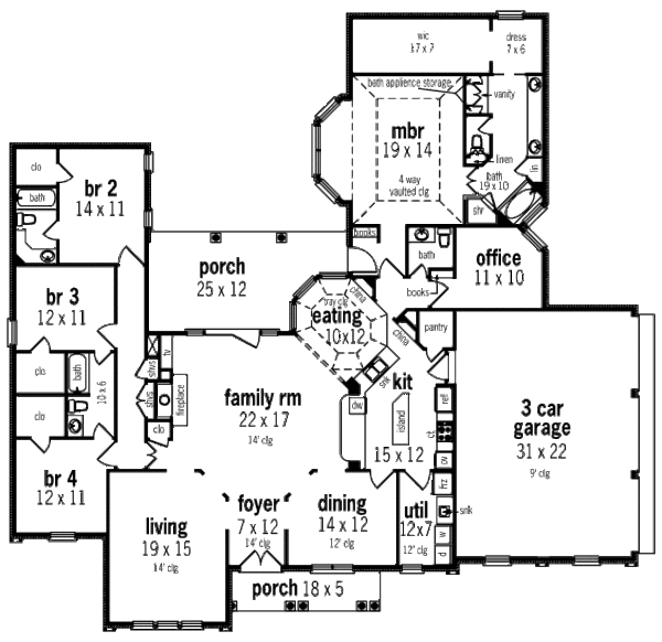 Dream House Plan - Southern Floor Plan - Main Floor Plan #45-330