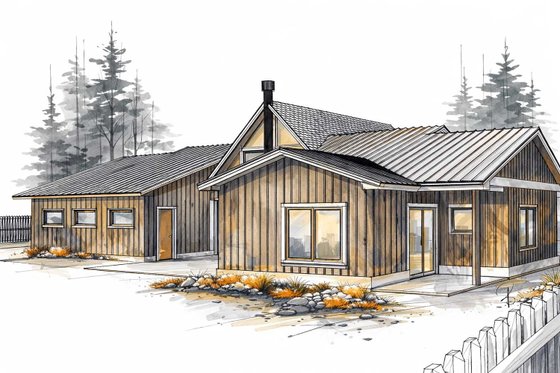 Exterior - Rear Elevation for Cabin House Plan #1101-66 - 2 bed, 2 bath