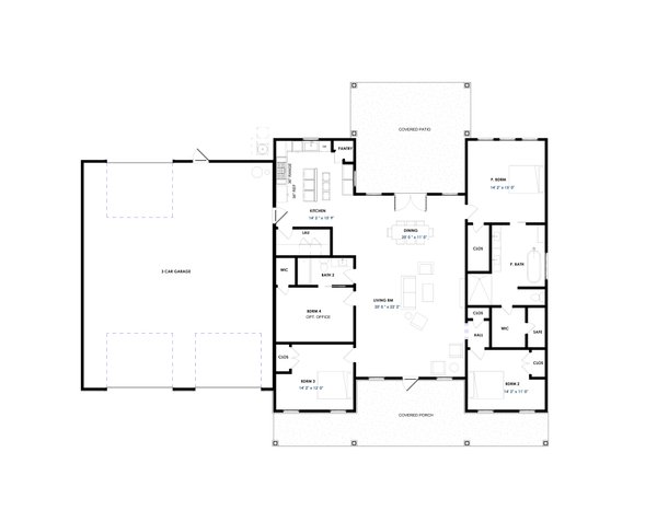 Home Plan - Floor Plan - Main Floor for Barndominium House Plan #1129-26 - 4 bed, 2 bath