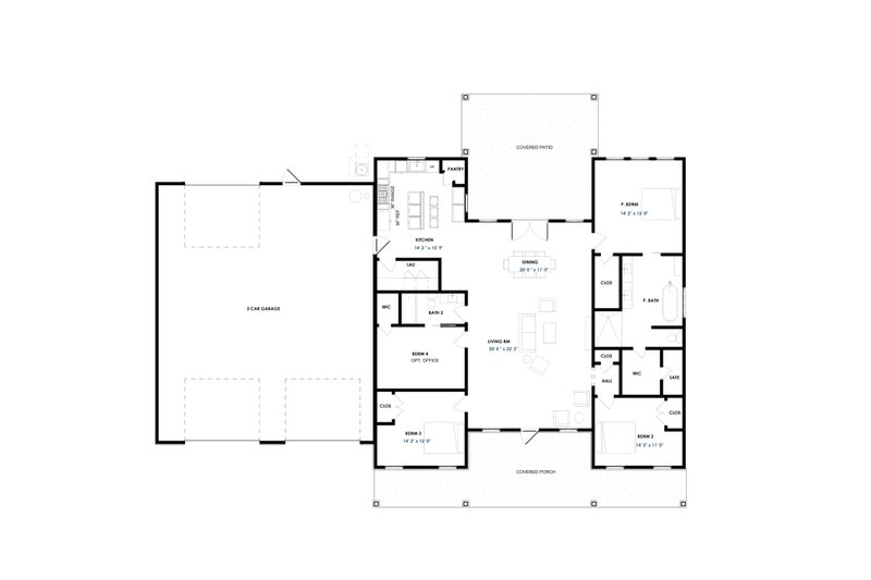 Home Plan - Floor Plan - Main Floor for Barndominium House Plan #1129-26 - 4 bed, 2 bath