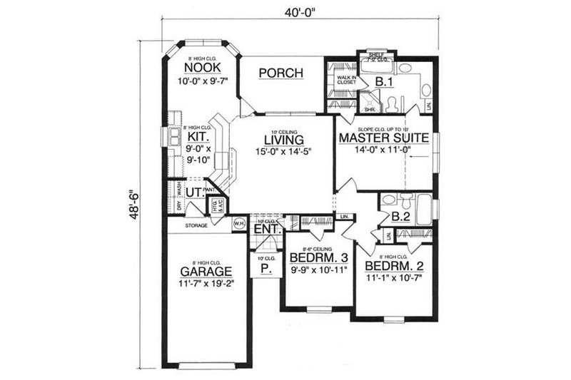 Architectural House Design - Floor Plan - Main Floor for Traditional House Plan #40-282 - 3 bed, 2 bath