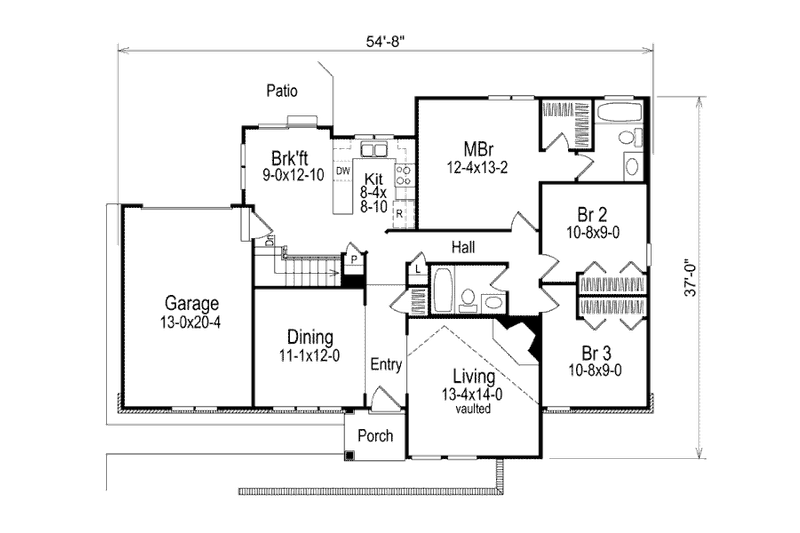 House Plan Design - Floor Plan - Main Floor for Modern House Plan #57-169 - 3 bed, 2 bath