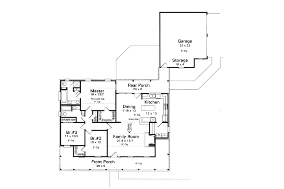 Floor Plan - Main Floor for Country House Plan #41-116 - 3 bed, 2 bath