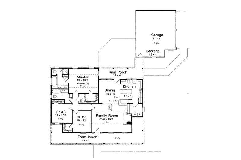 Architectural House Design - Floor Plan - Main Floor for Country House Plan #41-116 - 3 bed, 2 bath