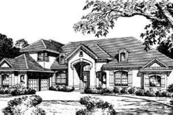 Exterior - Front Elevation for European House Plan #135-128 - 3 bed, 4 bath