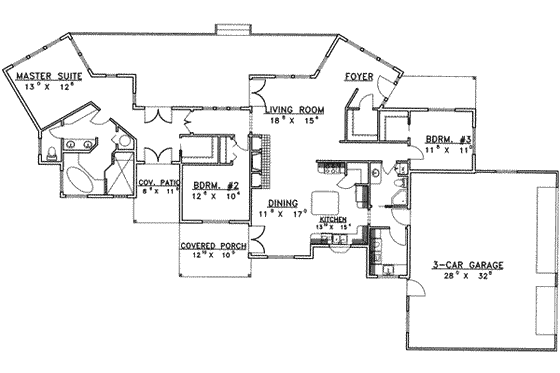 Floor Plan - Main Floor for Modern House Plan #117-378 - 3 bed, 2 bath