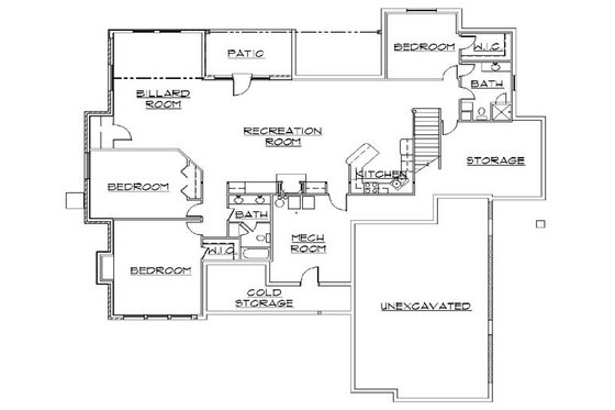 Floor Plan - Lower Floor for European House Plan #5-351 - 4 bed, 3.5 bath