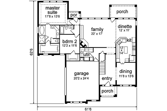 Floor Plan - Main Floor for European House Plan #84-256 - 4 bed, 3 bath