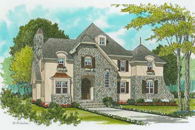 House Blueprint - European Exterior - Front Elevation Plan #413-108