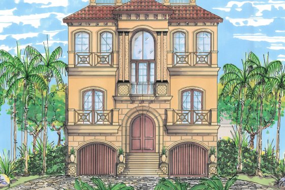 Exterior - Front Elevation for Mediterranean House Plan #548-9 - 3 bed, 3.5 bath