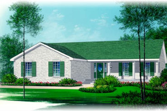 Exterior - Front Elevation for Ranch House Plan #15-138 - 3 bed, 2 bath