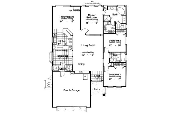Floor Plan - Main Floor for Mediterranean House Plan #417-134 - 3 bed, 2 bath