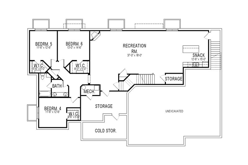 Home Plan - Floor Plan - Lower Floor for Craftsman House Plan #920-22 - 6 bed, 3.5 bath