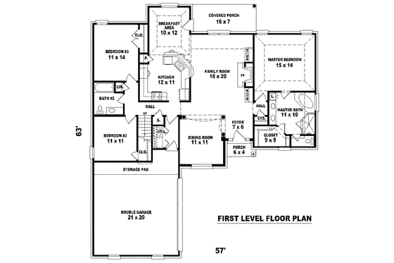 Floor Plan - Main Floor for Colonial House Plan #81-1495 - 3 bed, 2 bath