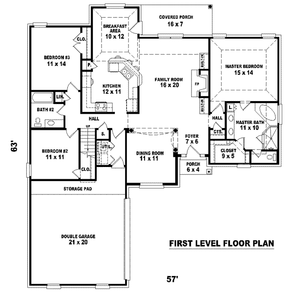Floor Plan - Main Floor for Colonial House Plan #81-1495 - 3 bed, 2 bath