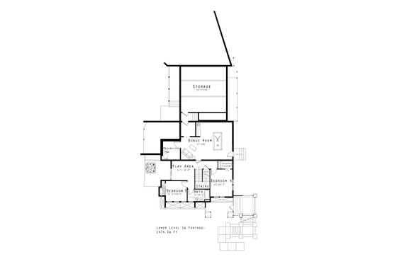 Floor Plan - Lower Floor for Prairie House Plan #434-20 - 4 bed, 3 bath