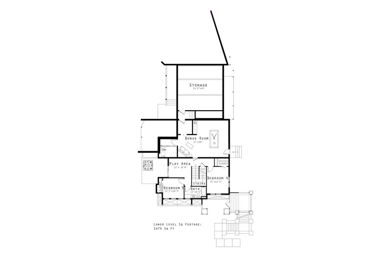 House Blueprint - Floor Plan - Lower Floor for Prairie House Plan #434-20 - 4 bed, 3 bath