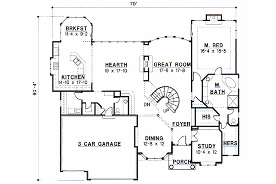 Floor Plan - Main Floor for Traditional House Plan #67-295 - 4 bed, 3 bath