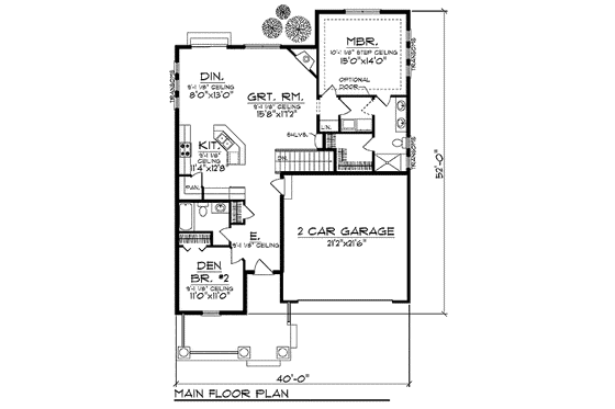 Floor Plan - Main Floor for Farmhouse House Plan #70-897 - 2 bed, 2 bath