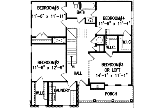 Floor Plan - Upper Floor for Southern House Plan #54-169 - 5 bed, 2.5 bath