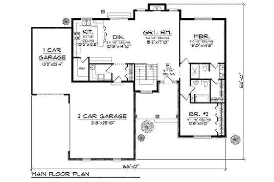 Floor Plan - Main Floor for Craftsman House Plan #70-902 - 2 bed, 2 bath