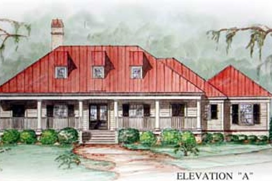 Exterior - Front Elevation for Southern House Plan #54-102 - 3 bed, 2 bath