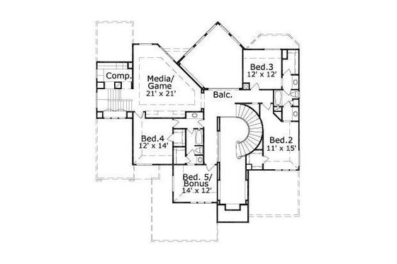 Floor Plan - Upper Floor for European House Plan #411-706 - 5 bed, 4 bath