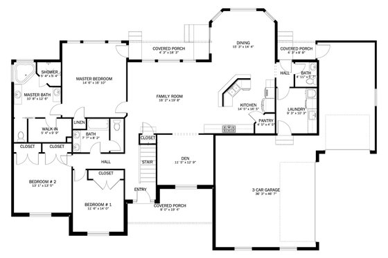 Floor Plan - Main Floor for Traditional House Plan #1060-107 - 3 bed, 2.5 bath