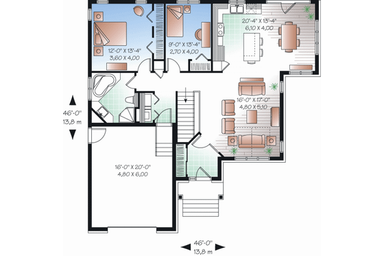 Floor Plan - Main Floor for Cottage House Plan #23-2280 - 2 bed, 1 bath