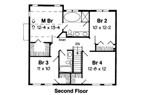 Floor Plan - Upper Floor for Traditional House Plan #312-387 - 4 bed, 2.5 bath