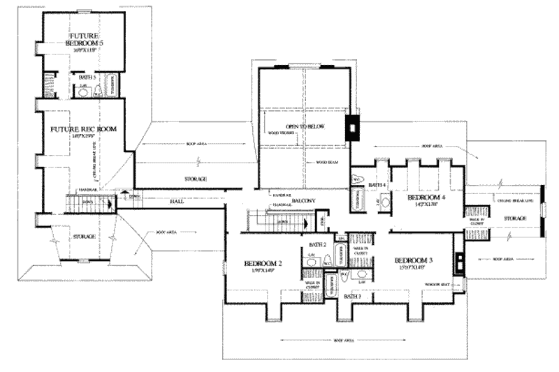 House Blueprint - Floor Plan - Upper Floor for Colonial House Plan #137-219 - 4 bed, 5.5 bath