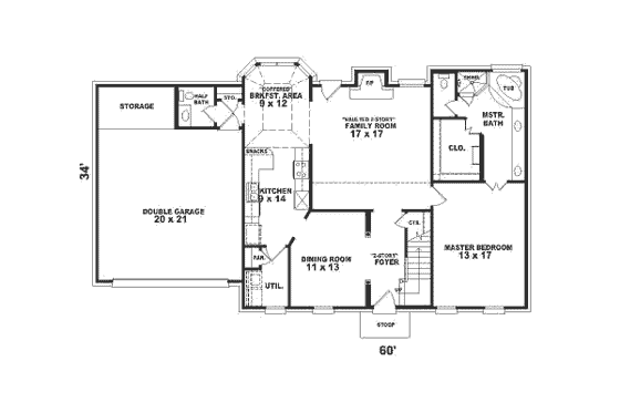 Floor Plan - Main Floor for Colonial House Plan #81-486 - 4 bed, 2.5 bath