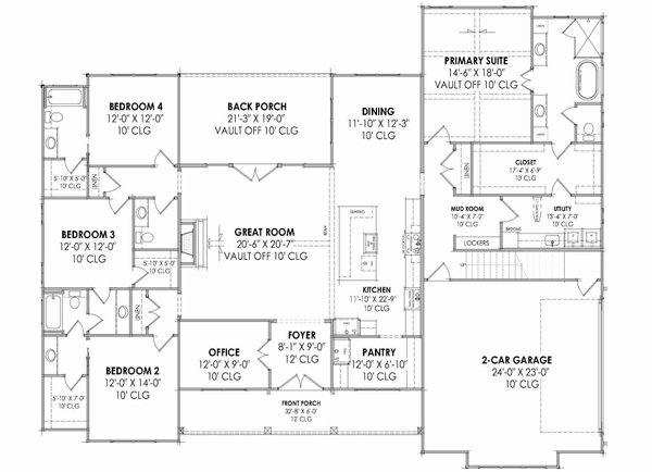 Home Plan - Floor Plan - Main Floor for Farmhouse House Plan #1096-214 - 4 bed, 3.5 bath