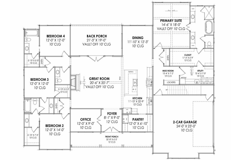 Home Plan - Floor Plan - Main Floor for Farmhouse House Plan #1096-214 - 4 bed, 3.5 bath