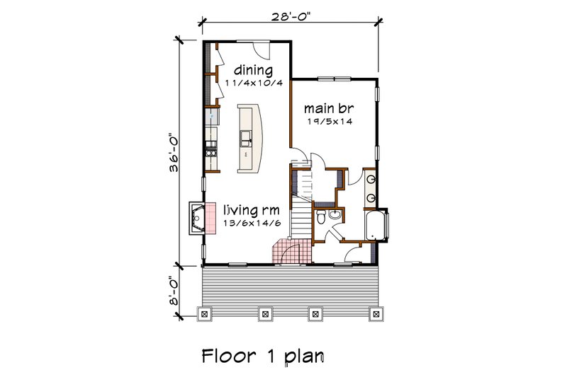 House Blueprint - Floor Plan - Main Floor for Bungalow House Plan #79-374 - 4 bed, 2.5 bath