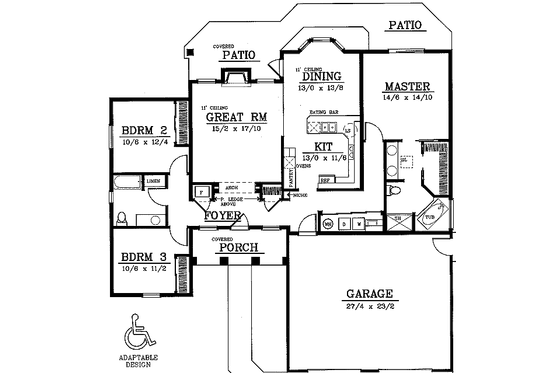 Floor Plan - Main Floor for European House Plan #92-101 - 3 bed, 2 bath