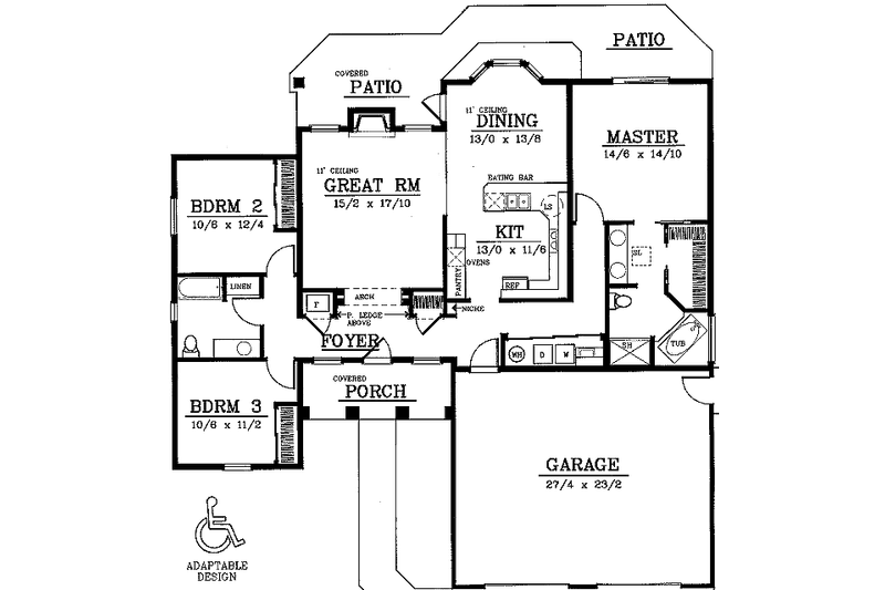 Home Plan - Floor Plan - Main Floor for European House Plan #92-101 - 3 bed, 2 bath