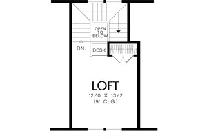 Upper Floor Plan - 950 square foot Craftsman Cottage