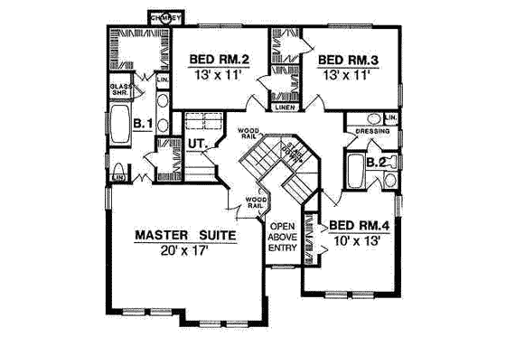 Floor Plan - Upper Floor for Traditional House Plan #40-159 - 4 bed, 3.5 bath