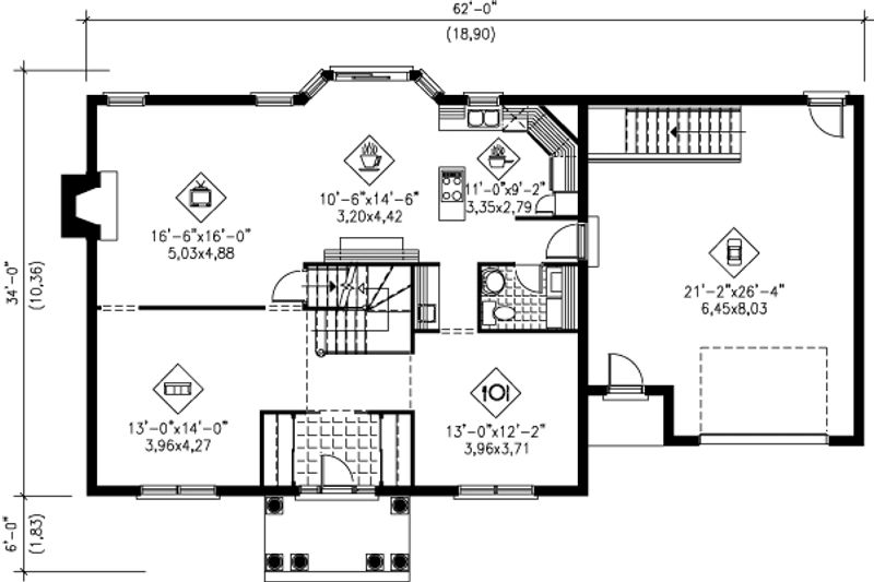 House Blueprint - Floor Plan - Main Floor for Colonial House Plan #25-2196 - 4 bed, 2.5 bath